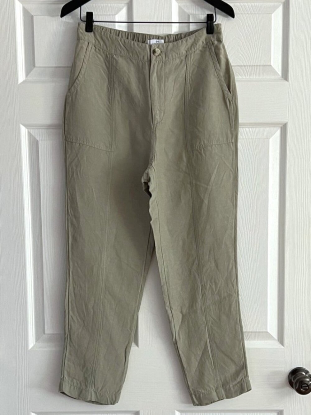 Halston Linen Blend Khaki Green High Rise Ankle Pants Size M